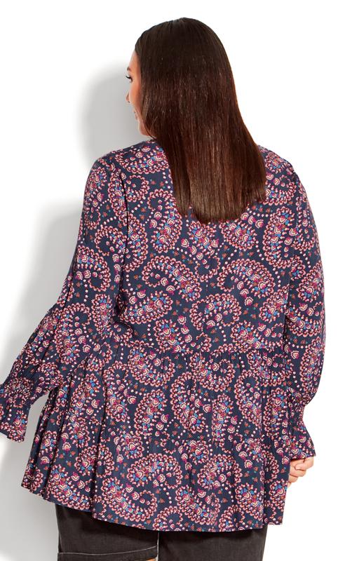 Evans Navy Blue Paisley Print Tiered Top 4