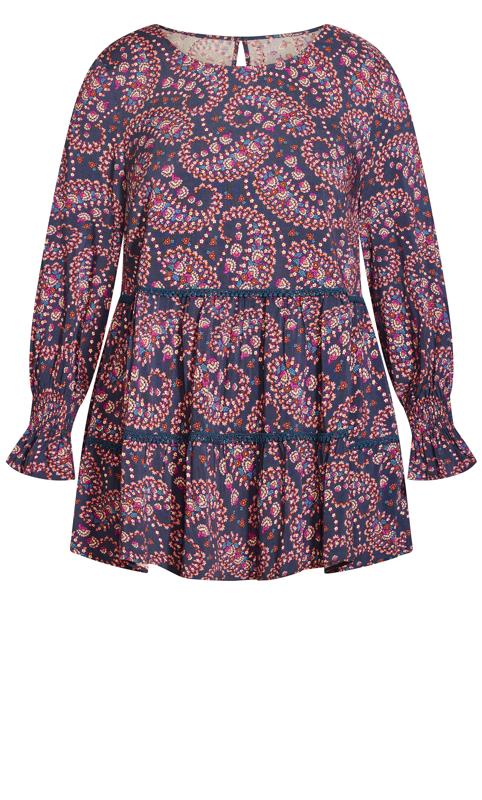 Evans Navy Blue Paisley Print Tiered Top 6