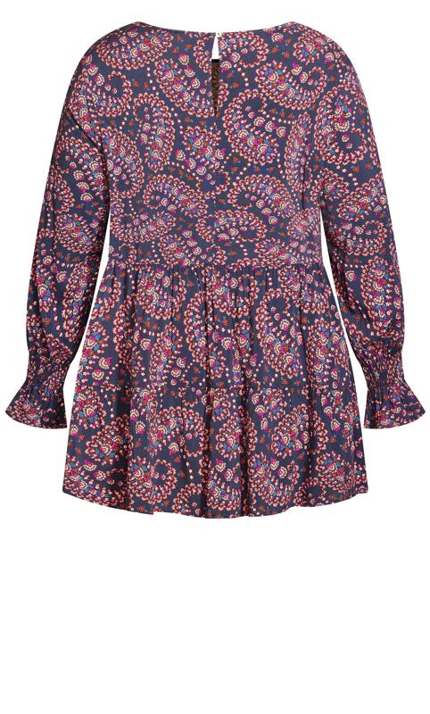 Evans Navy Blue Paisley Print Tiered Top 7