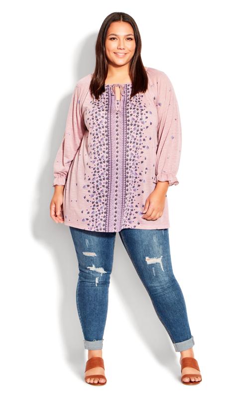 Evans Pink Floral Embroided Tunic 2