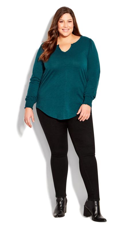 Evans Forest Green V Neck Long Sleeve Top 7