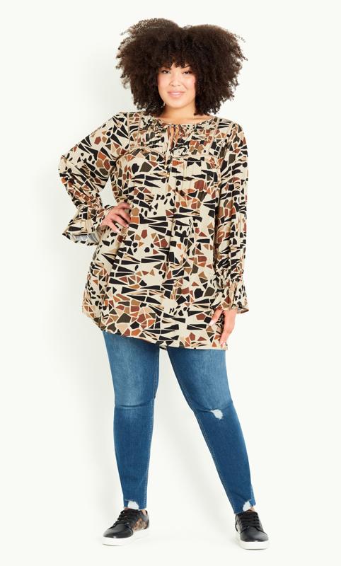Plus Size  Avenue Brown Abstract Print Longline Tunic Top