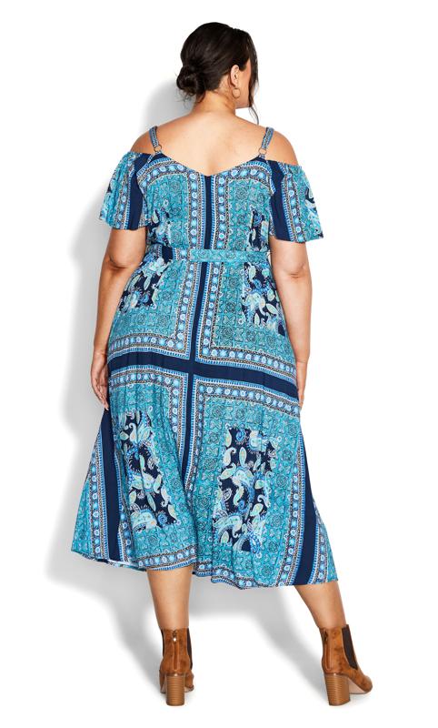 Evans Blue Scarf Print Cold Shoulder Maxi Dress 3