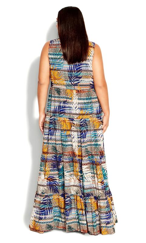 Evans Yellow Stripe & Palm Print Maxi Dress 2