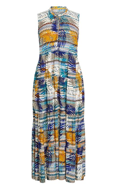 Evans Yellow Stripe & Palm Print Maxi Dress 3
