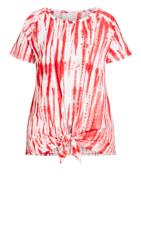 Evans Red & White Tie Dye Tie Front Cold Shoulder T-Shirt 5