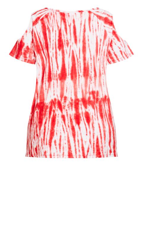 Evans Red & White Tie Dye Tie Front Cold Shoulder T-Shirt 6