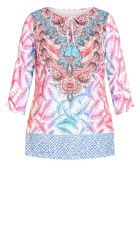 Evans Blue & Pink Feather Print Tunic Top 5