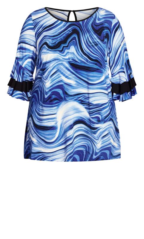 Evans Blue Swirl Print Bell Sleeve Tunic Top 6