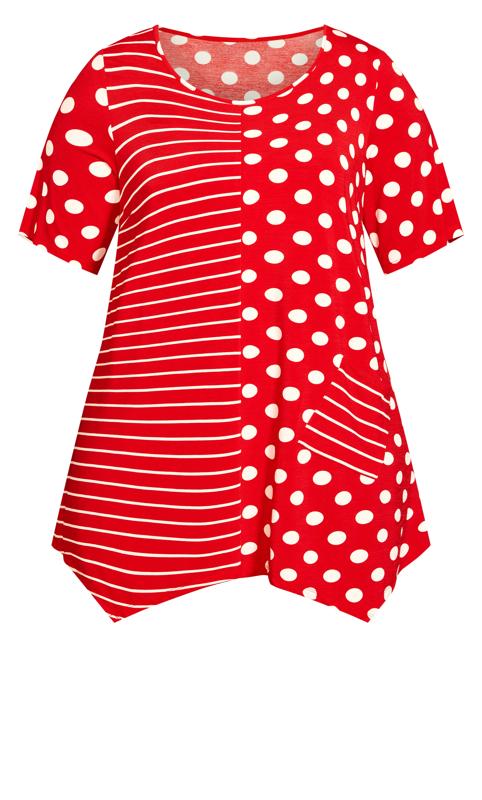 Evans Red Strip & Polka Dot Print Hanky Hem T-Shirt 6