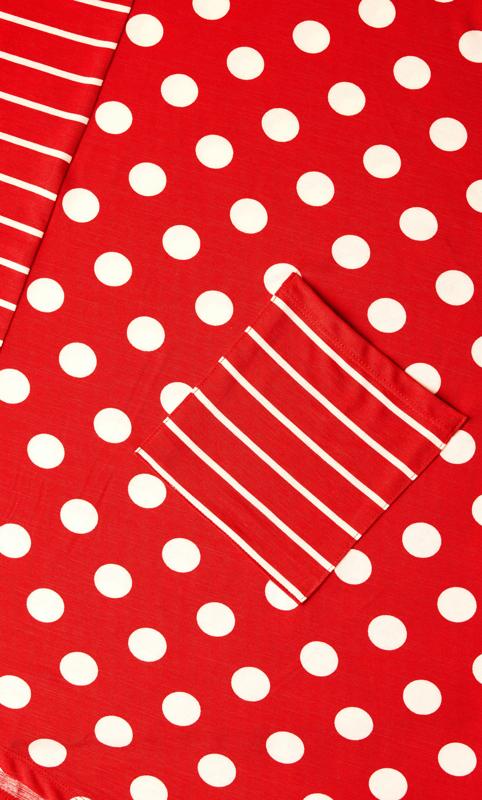 Evans Red Strip & Polka Dot Print Hanky Hem T-Shirt 8