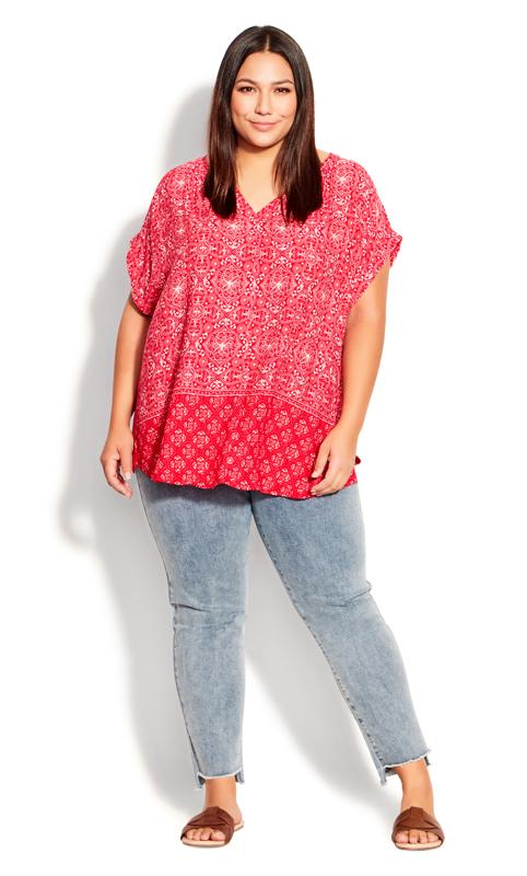 Evans Red Paisley Print Blouse 3