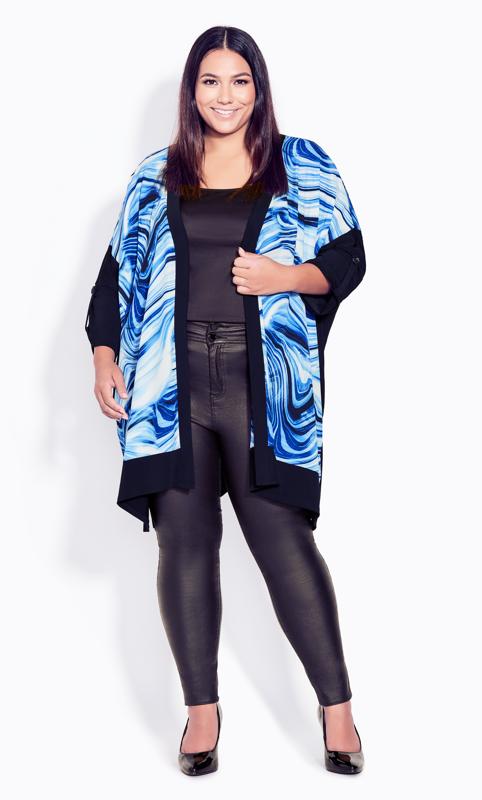 Plus Size  Evans Blue Swirl Print Kimono Jacket