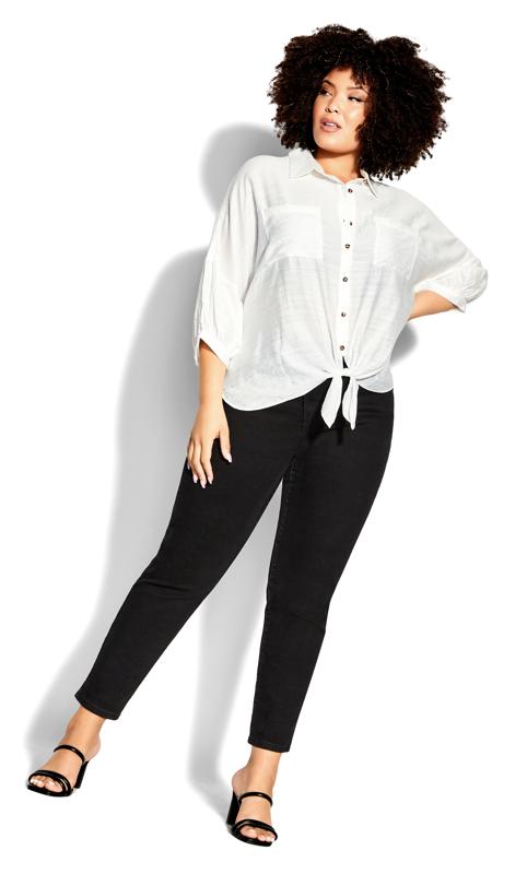 Evans White Tie Front Long Sleeve Shirt 4
