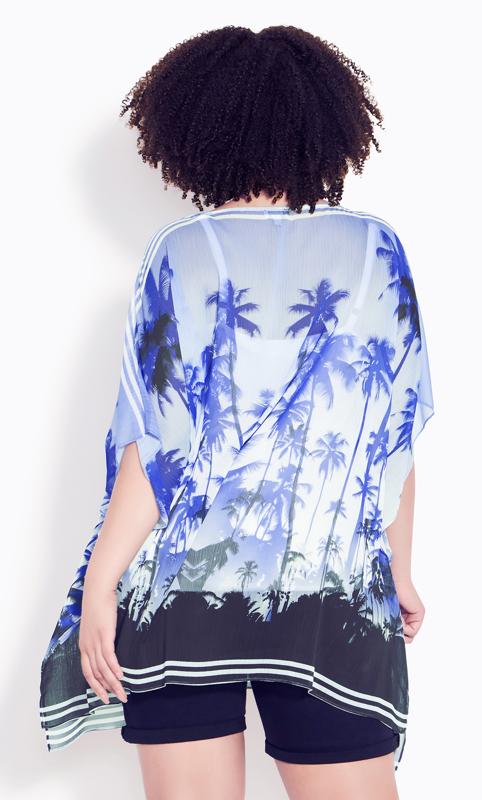 Evans Blue Palm Print Sheer Mesh Shirt 4