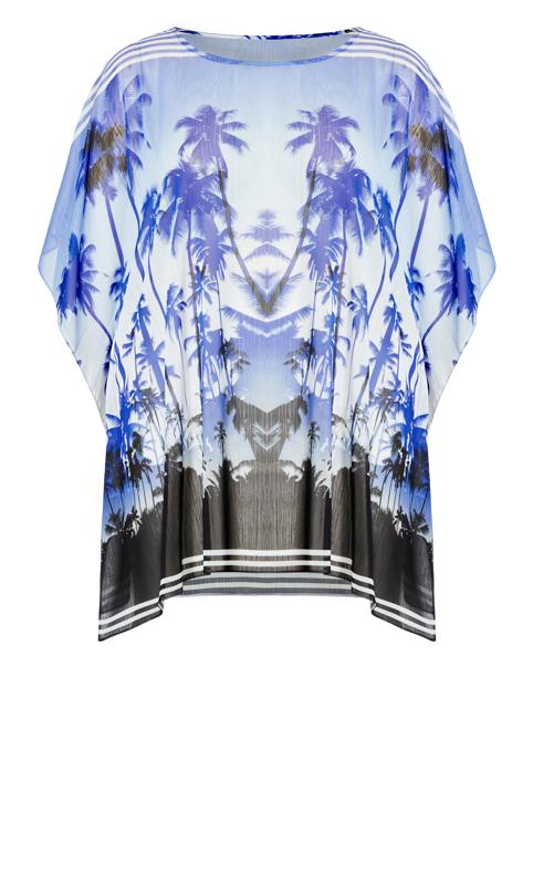 Evans Blue Palm Print Sheer Mesh Shirt 6