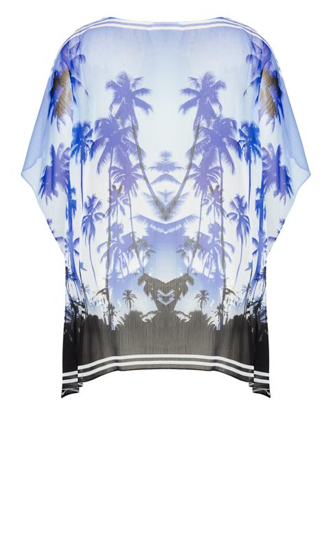 Evans Blue Palm Print Sheer Mesh Shirt 7