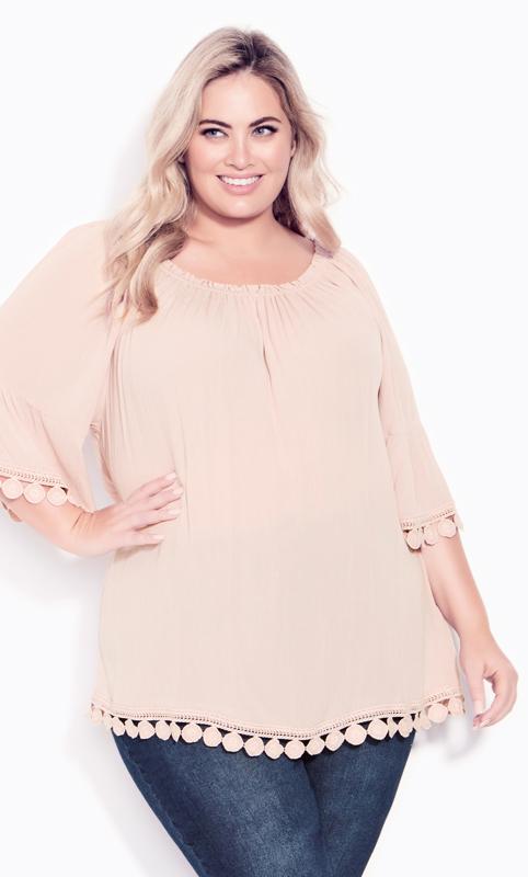  Grande Taille Evans Neutral Ember Lace Trim Top