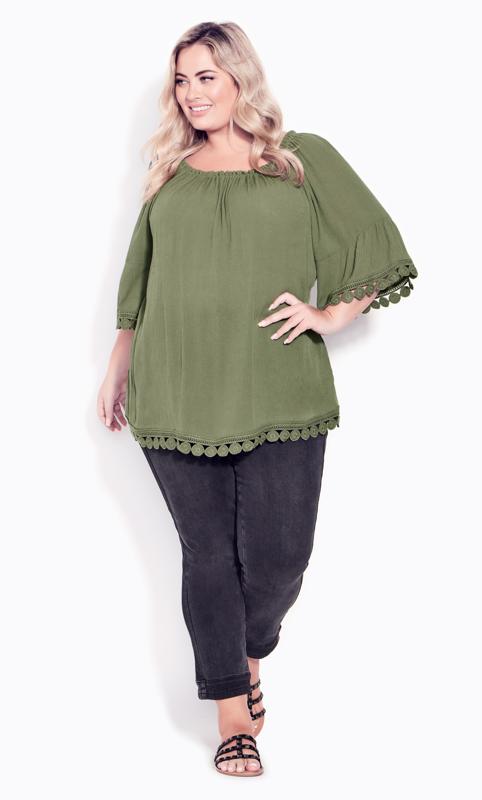 Evans Green Ember Lace Trim Top 1