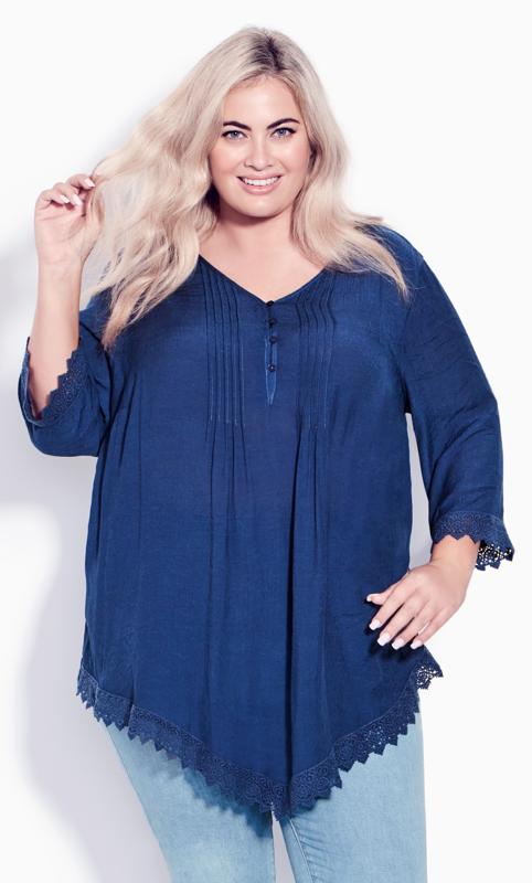  Grande Taille Evans Navy Blue Pintuck Lace Top