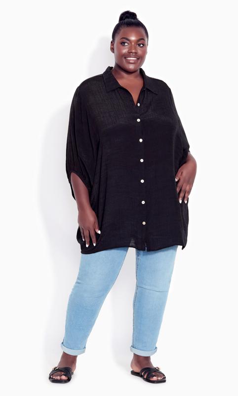 Plus Size  Evans Black Oversized Longline Shirt