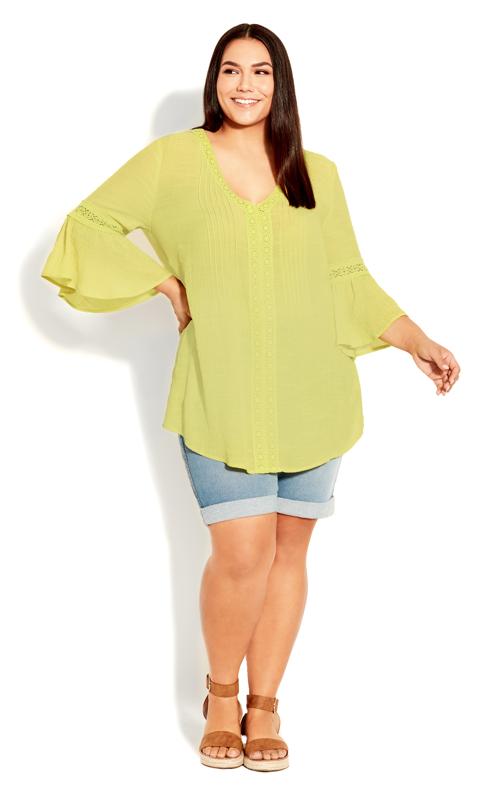  Evans Yellow Pleat Lace Tunic
