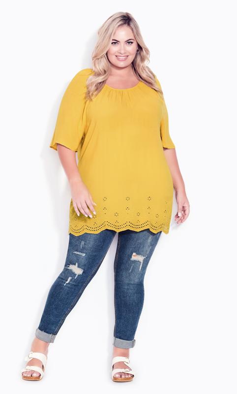  Grande Taille Evans Yellow Payton Embroidered Top