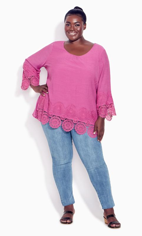 Plus Size  Evans Pink Lace Trim Tunic