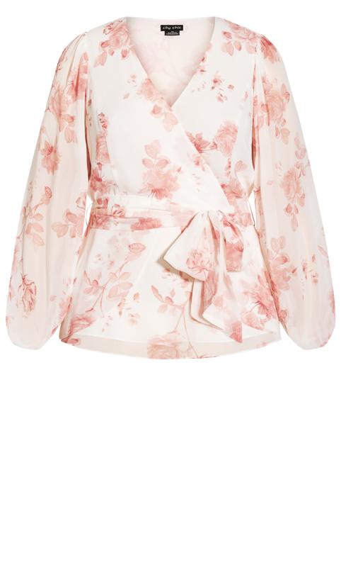Evans White & Pink Floral Wrap Top 5