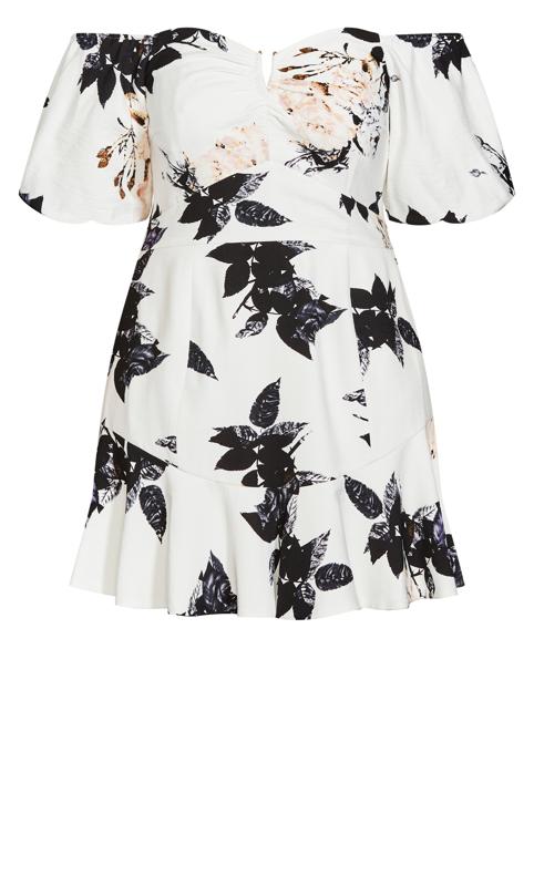Evans White & Black Floral Print Bardot Dress 4