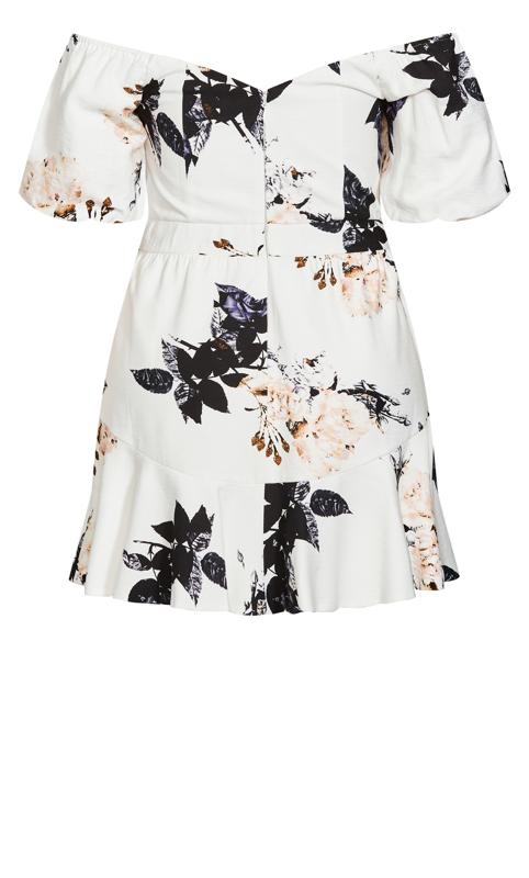Evans White & Black Floral Print Bardot Dress 5