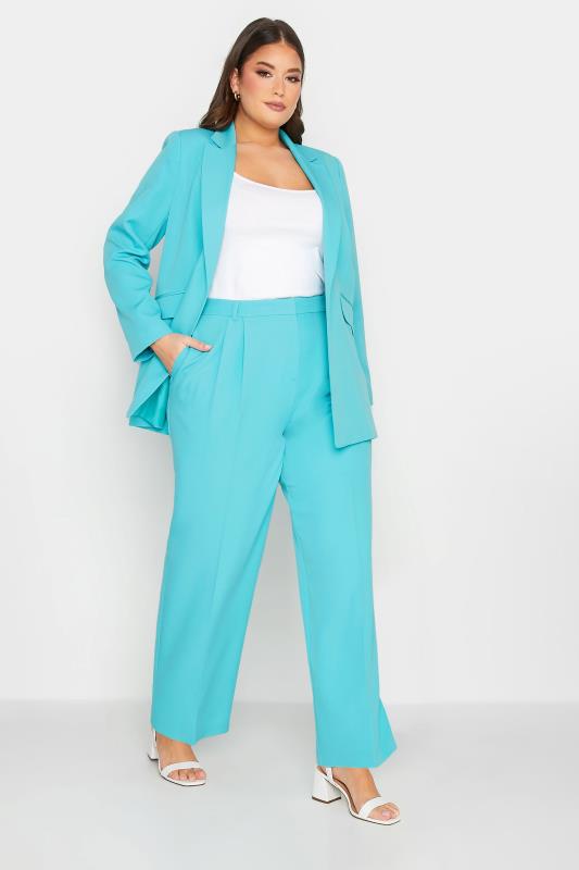 YOURS Plus Size Curve Bright Blue Wide Leg Trousers | Yours Clothing  2