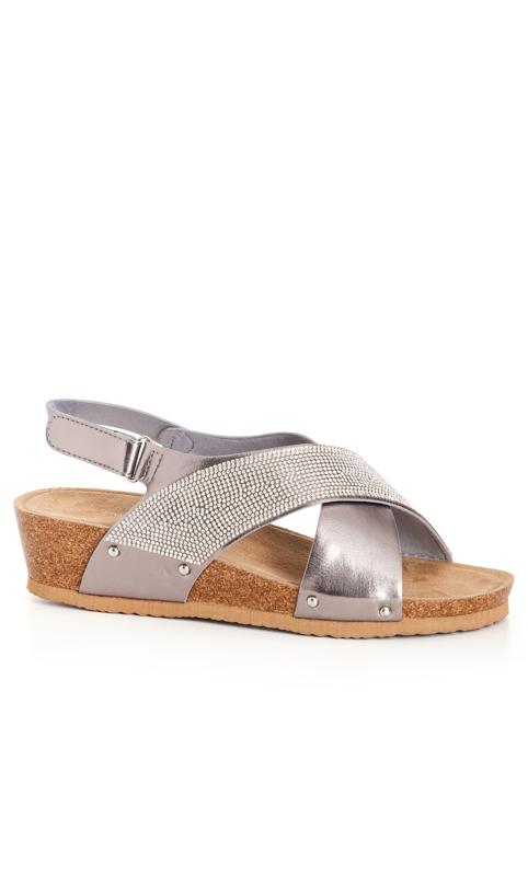  Grande Taille CloudWalkers Silver WIDE FIT Sparkle Strap Wedges