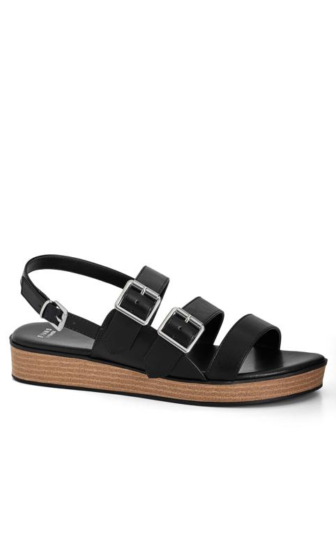  Grande Taille Evans Black EXTRA WIDE FIT Brady Buckle Wedge