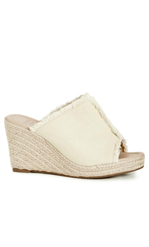  Evans Beige WIDE FIT Frayed Woven Wedge Mules