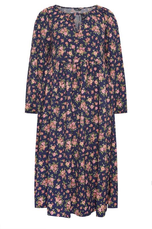 YOURS Plus Size Navy Blue Floral Print Textured Midaxi Dress | Yours Clothing 5
