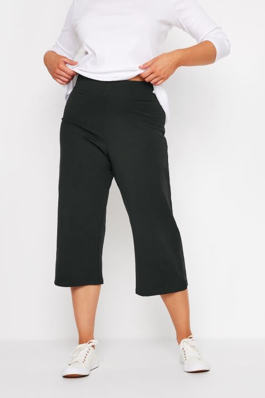 M&Co Black Cropped Wide Leg Yoga Pants | M&Co 1