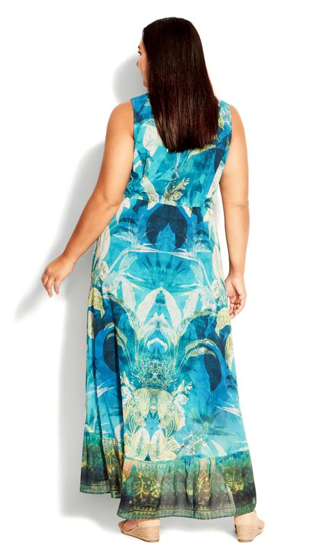 Evans Blue Tropical Print Beaded Maxi Dress 2