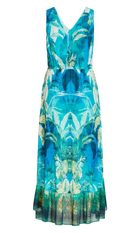 Evans Blue Tropical Print Beaded Maxi Dress 4
