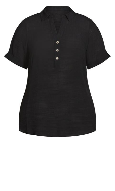 Evans Black Button Placket Dipped Hem Shirt 5