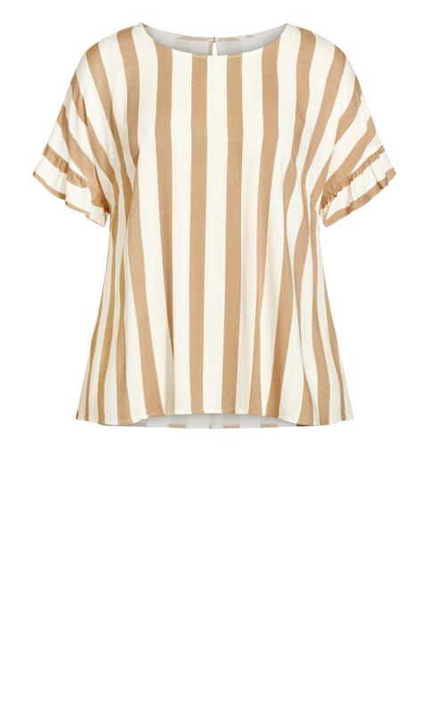 Evans Cream & Brown Stripe Frill Sleeve Blouse 5