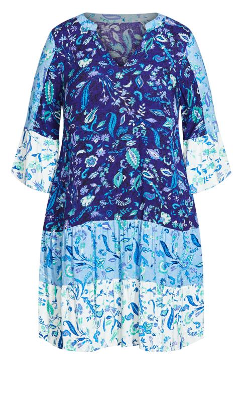 Evans Blue Paisley Print Colour Block Smock Midi Dress 4