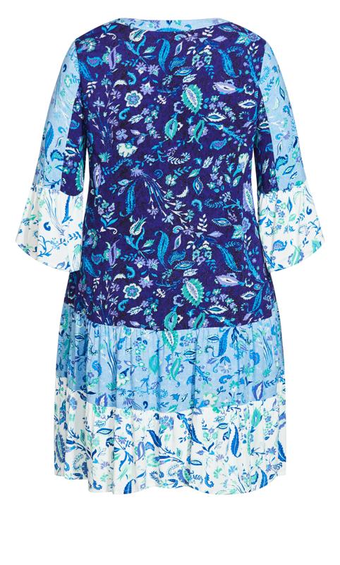 Evans Blue Paisley Print Colour Block Smock Midi Dress 5