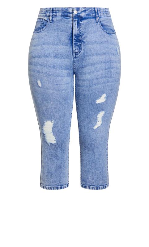 Evans Blue Mid Wash Ripped Cropped Jeans 7