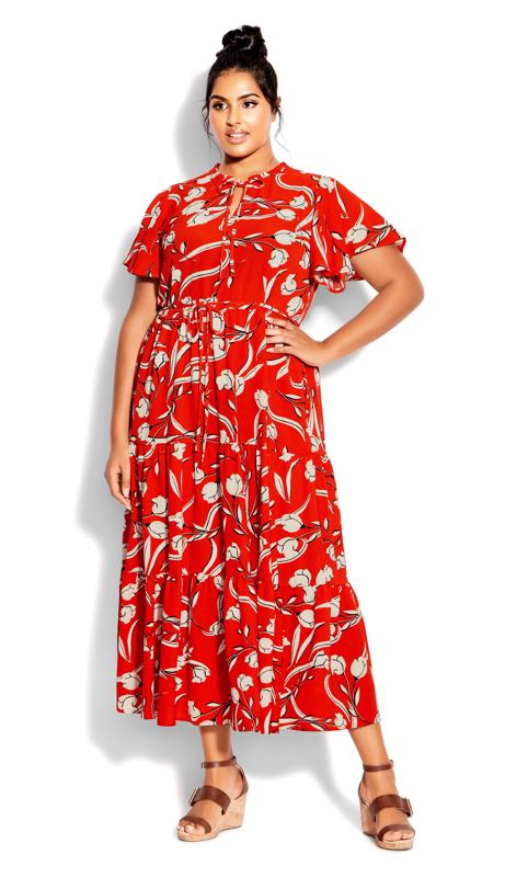 Plus Size  City Chic Red Floral Print Shirt Dress