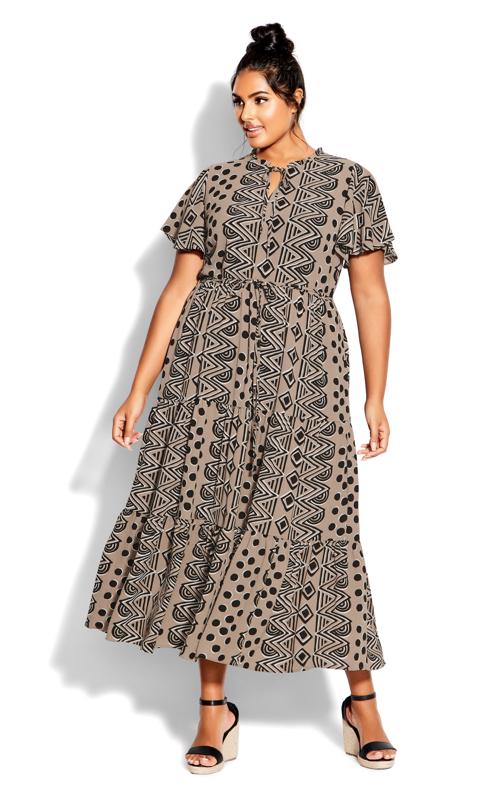 Plus Size  Evans Brown Aztec Print Smock Maxi Dress