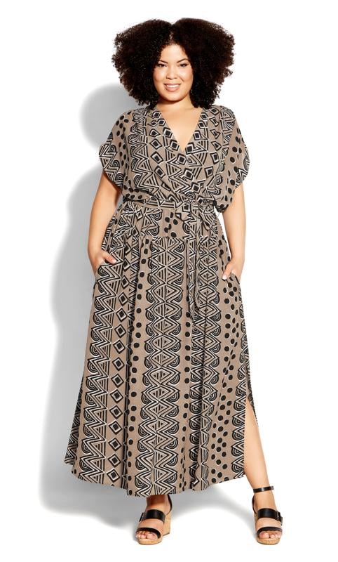  Grande Taille Evans Brown Aztec Print Maxi Dress
