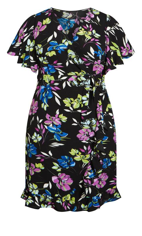 Evans Black & Bright Floral Print Wrap Midi Dress 3