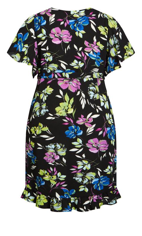 Evans Black & Bright Floral Print Wrap Midi Dress 4