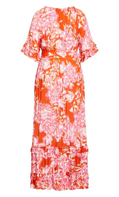 Evans Orange & Pink Floral Frill Smock Maxi Dress 4